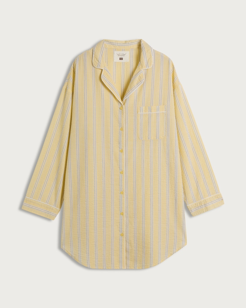 F&F Pure Cotton Striped Pyjama Shirt in Multi Yellow thumbnail 4