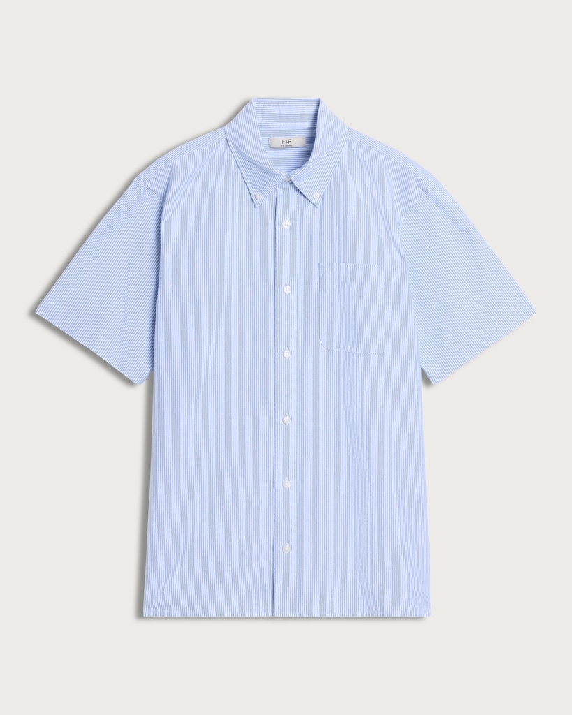 F&F Pure Cotton Striped Short Sleeved Shirt in Blue thumbnail 4