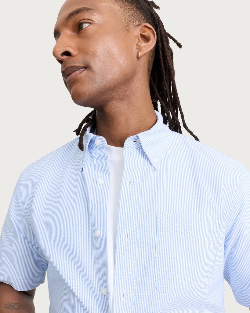 F&F Pure Cotton Striped Short Sleeved Shirt in Blue
