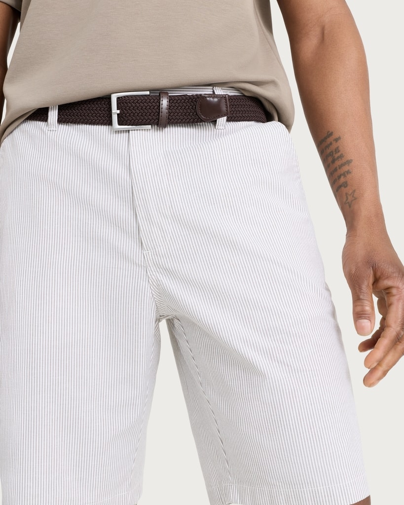 F&F Cotton Rich Striped Belted Chino Shorts in Cream
