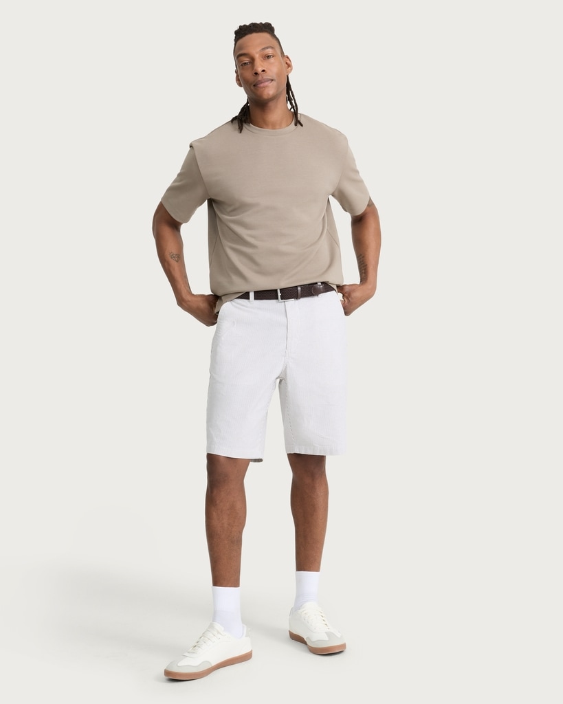 F&F Cotton Rich Striped Belted Chino Shorts in Cream thumbnail 2