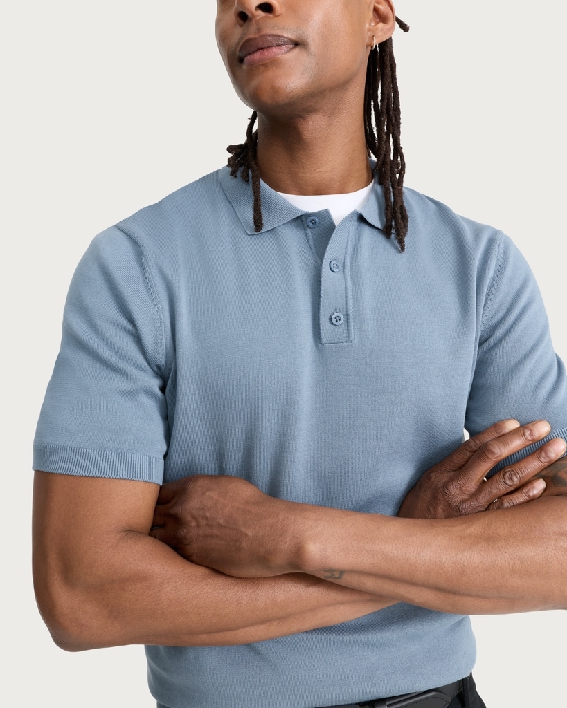 F&F Pure Cotton Knitted Short Sleeved Polo Shirt in Blue