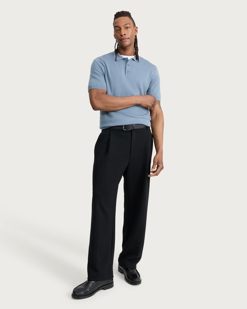 F&F Pure Cotton Knitted Short Sleeved Polo Shirt in Blue thumbnail 2