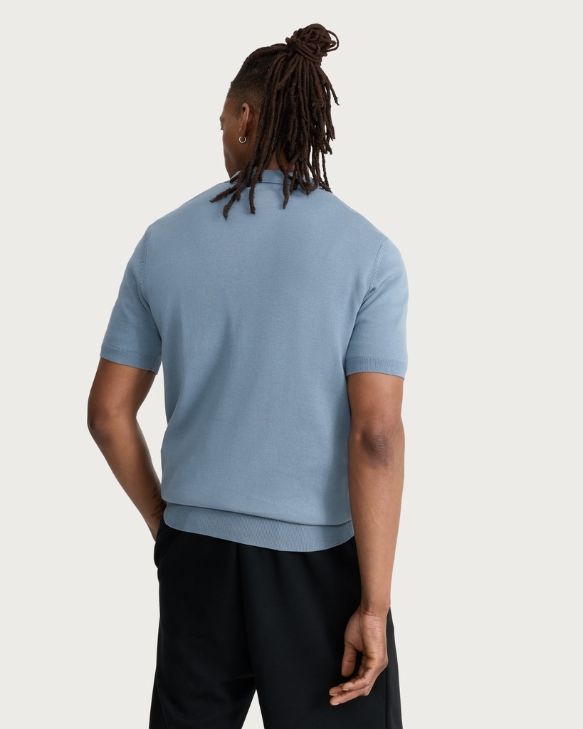 F&F Pure Cotton Knitted Short Sleeved Polo Shirt in Blue thumbnail 3