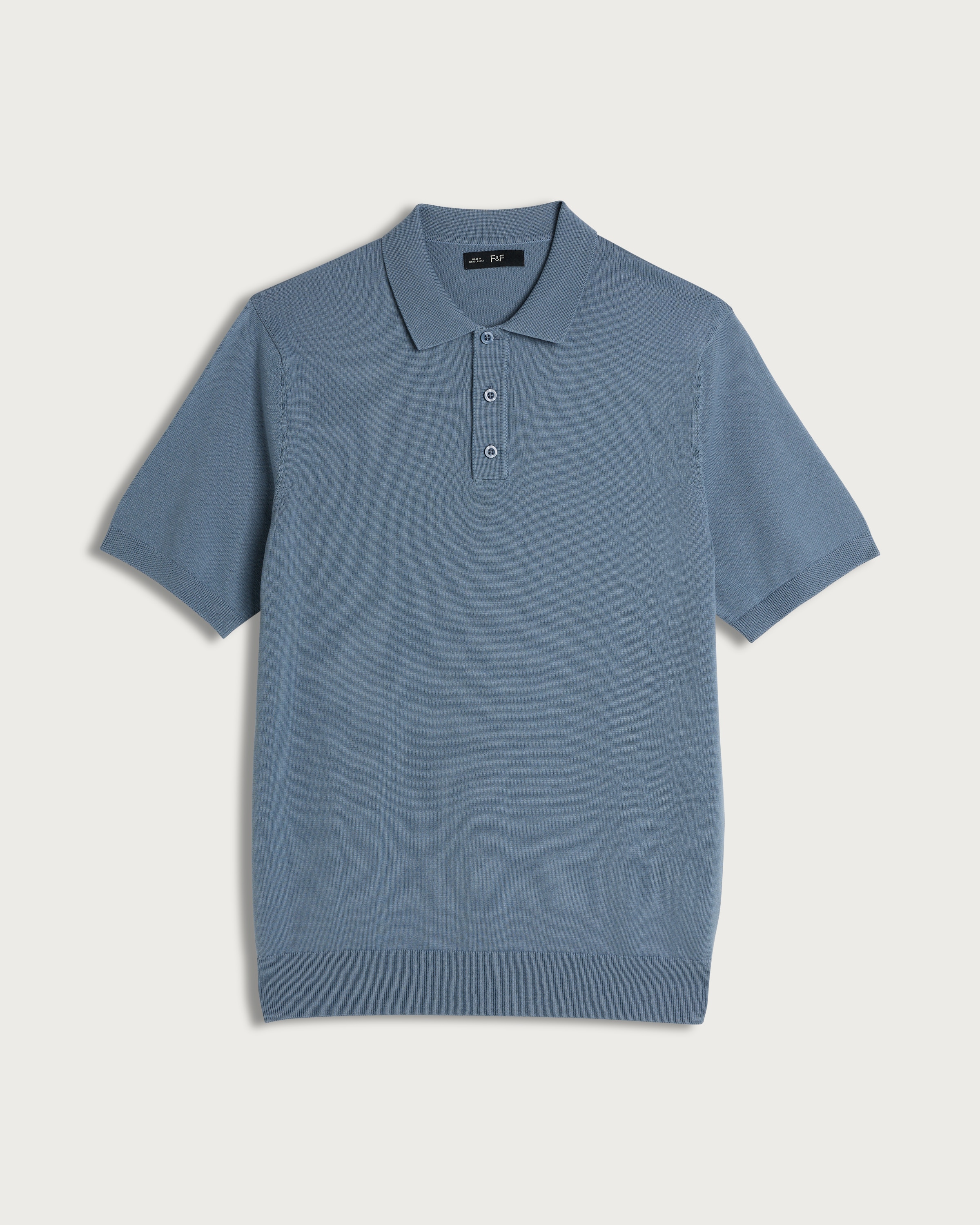 F&F Pure Cotton Knitted Short Sleeved Polo Shirt in Blue thumbnail 4