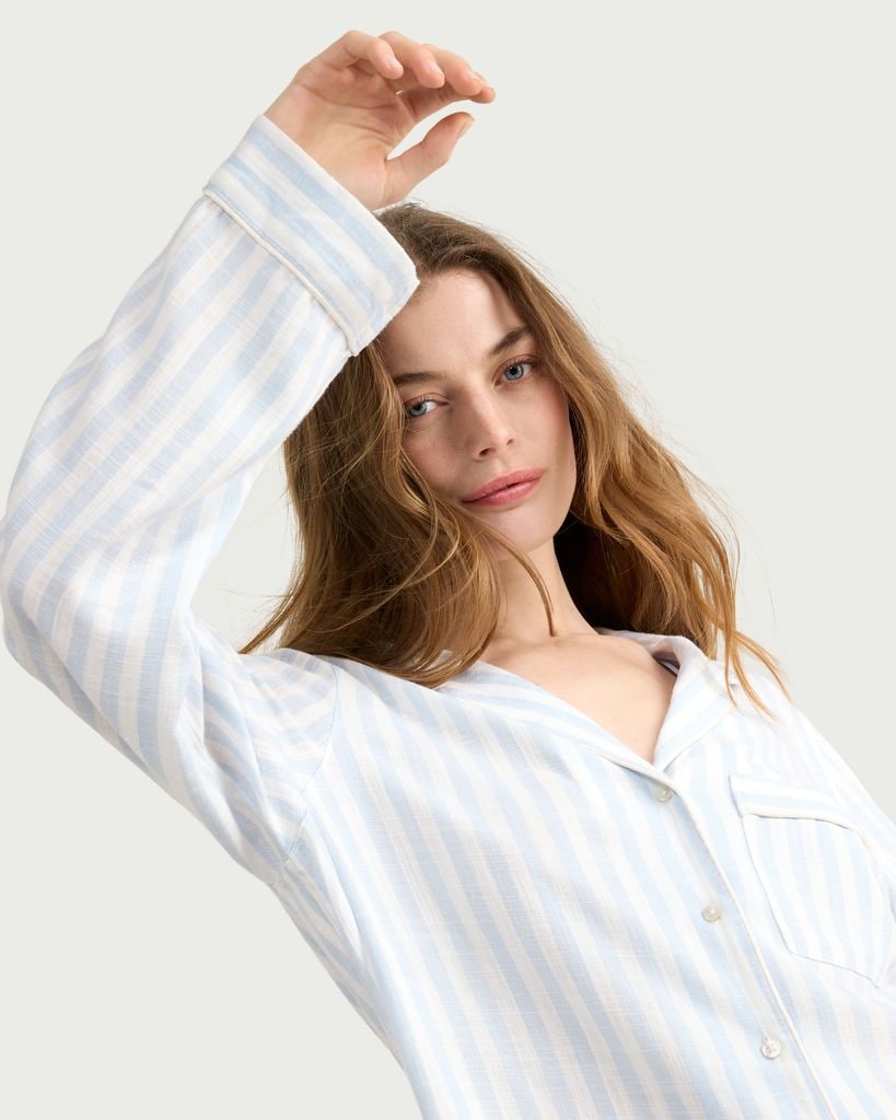 The F&F Edit Striped Button Up Pyjama Shirt in Multi Blue