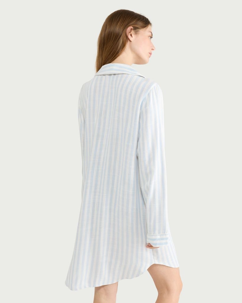 The F&F Edit Striped Button Up Pyjama Shirt in Multi Blue thumbnail 3