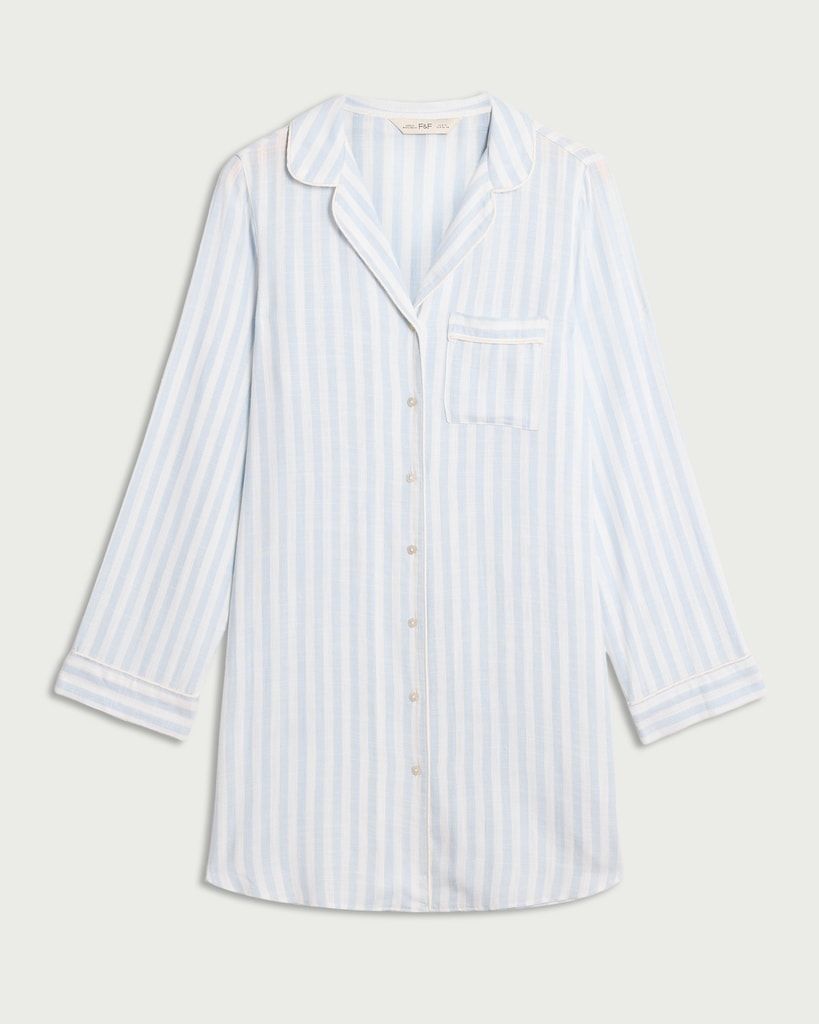 The F&F Edit Striped Button Up Pyjama Shirt in Multi Blue thumbnail 4