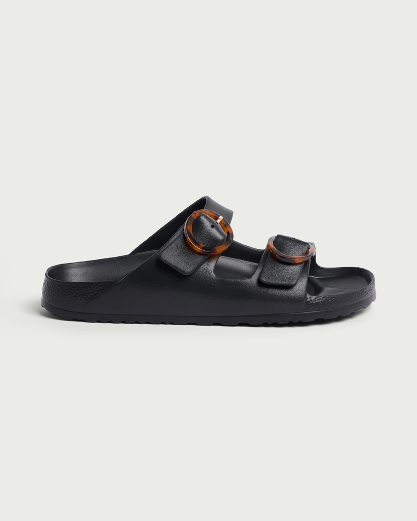 F&F Double Strap Buckle Footbed Sandals in Black
