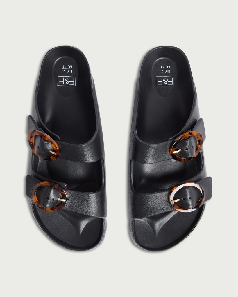 F&F Double Strap Buckle Footbed Sandals in Black thumbnail 2