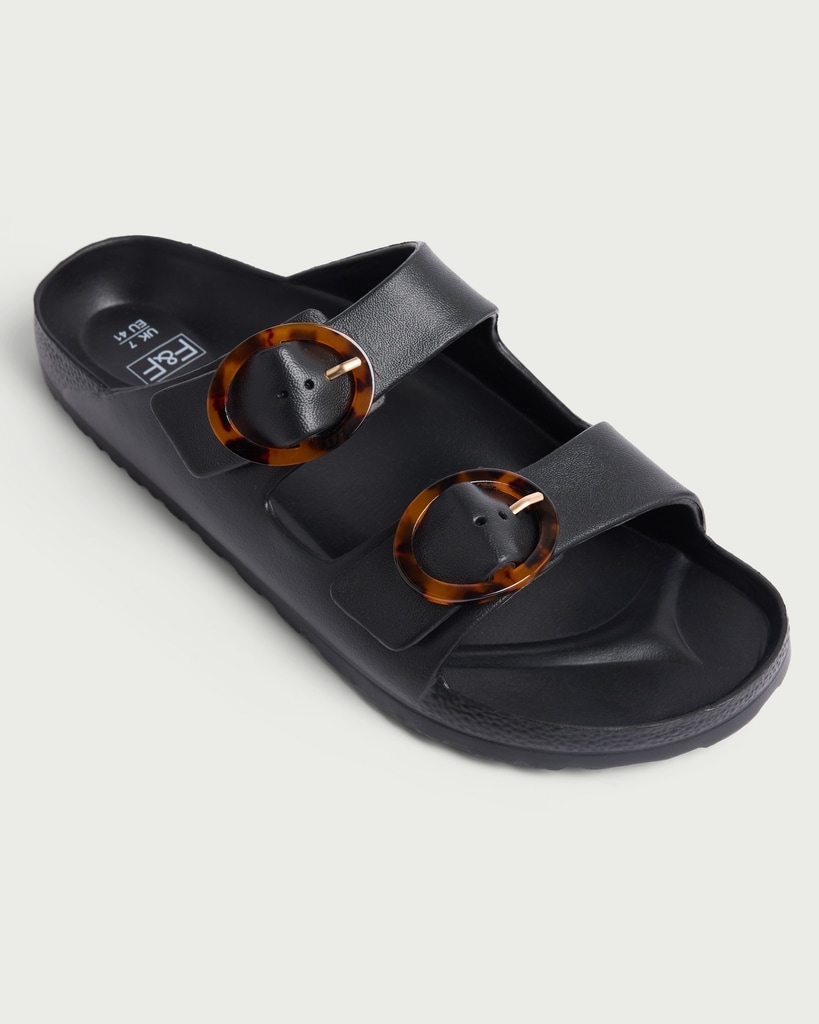 F&F Double Strap Buckle Footbed Sandals in Black thumbnail 3