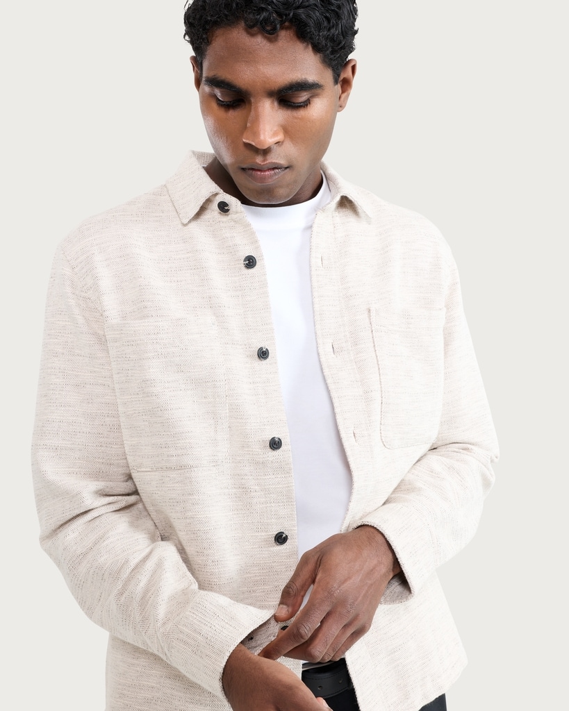 The F&F Edit Cotton Rich Textured Long Sleeved Shacket in Neutral