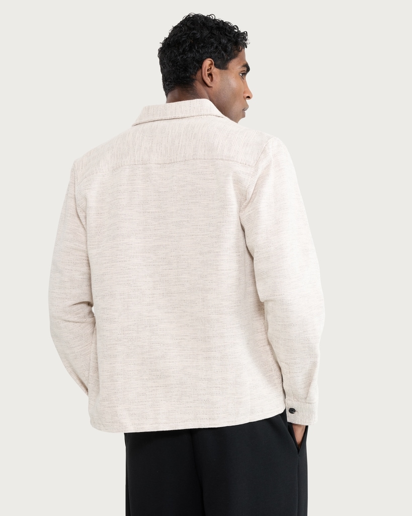 The F&F Edit Cotton Rich Textured Long Sleeved Shacket in Neutral thumbnail 3
