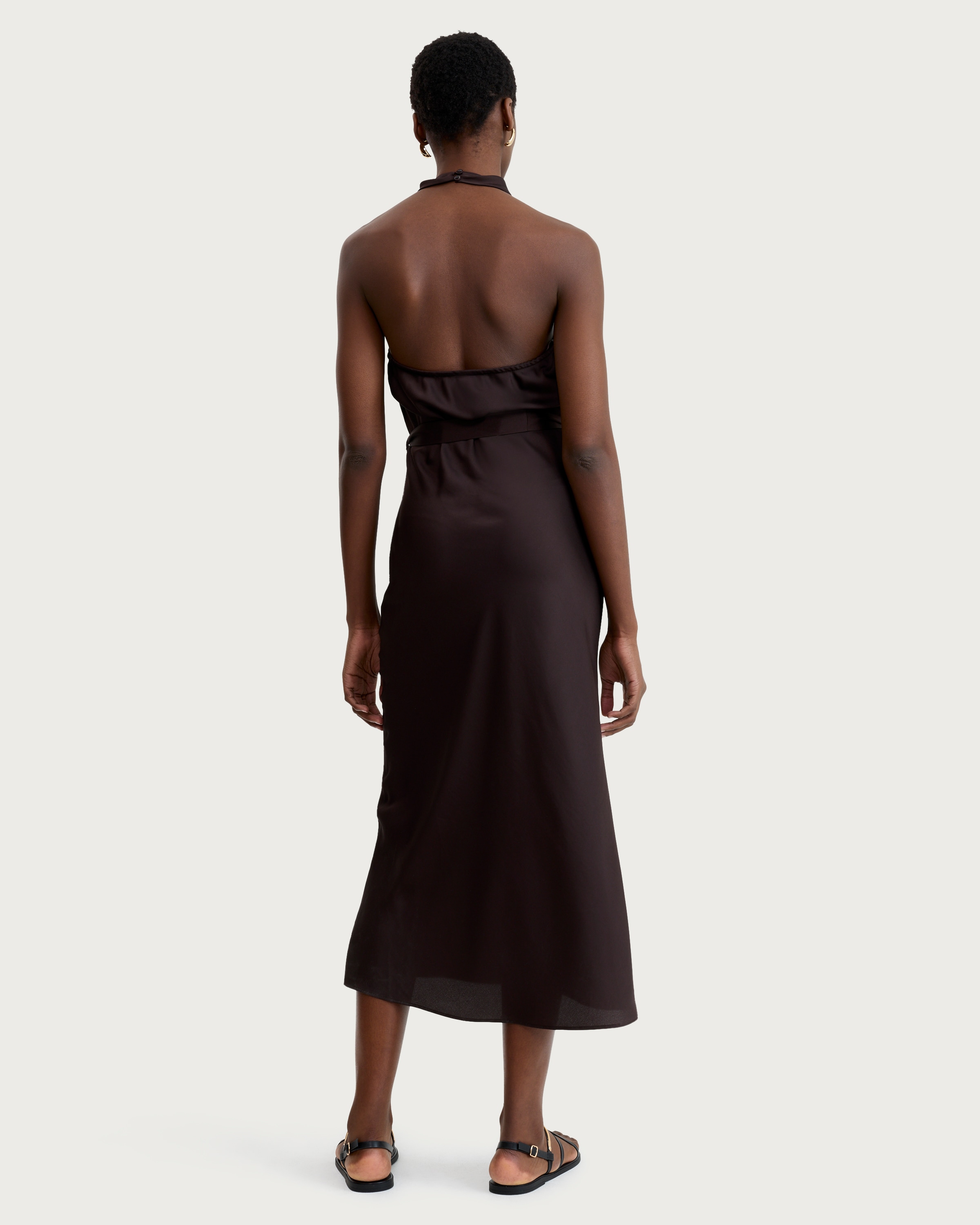 F&F Satin Cowl Neck Sleeveless Midi Dress in Chocolate thumbnail 3