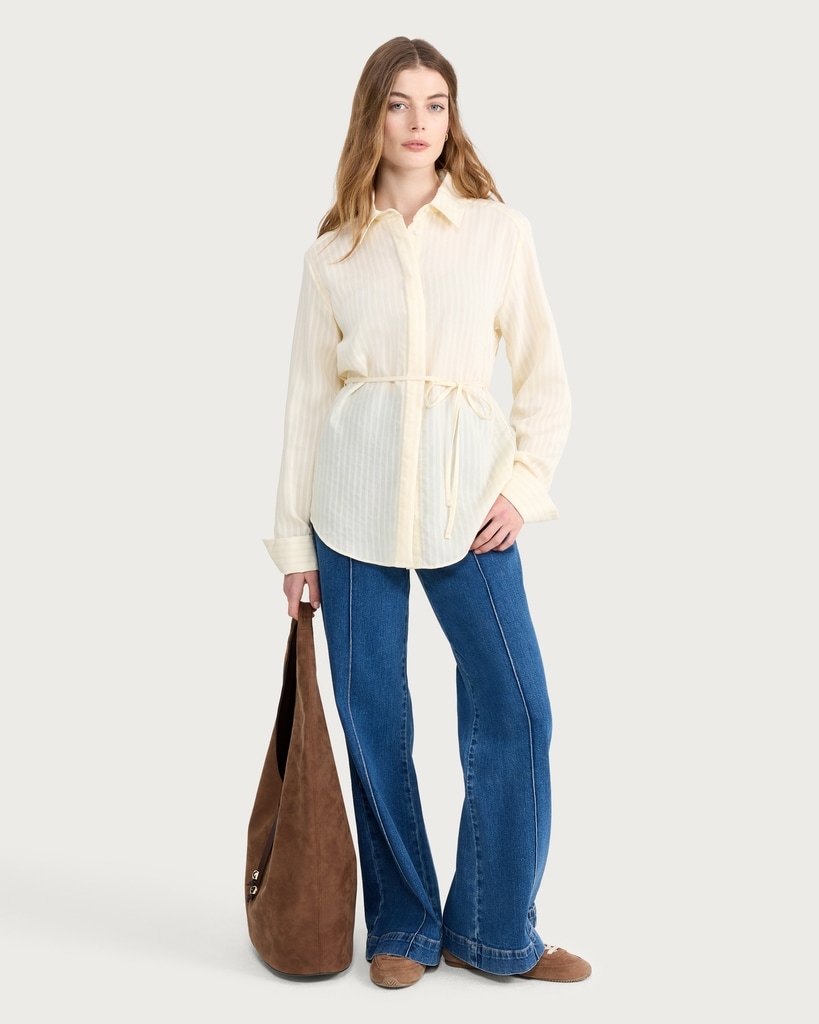 The F&F Edit Striped Tie Waist Shirt in Yellow thumbnail 2