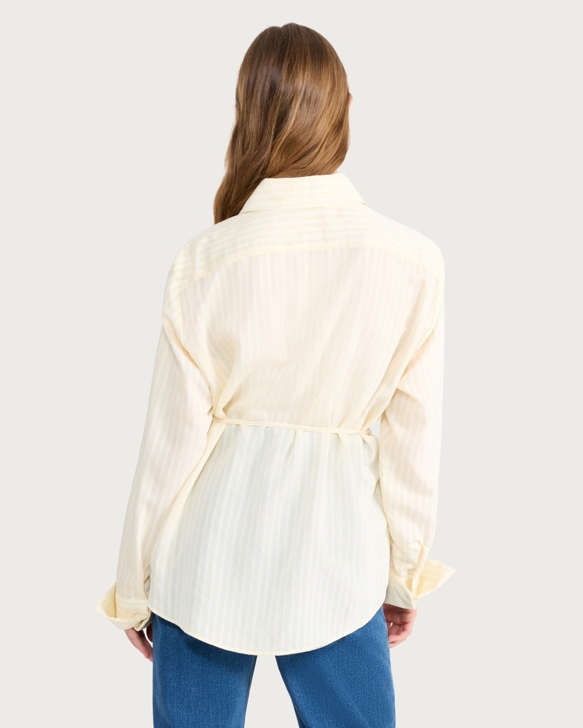 The F&F Edit Striped Tie Waist Shirt in Yellow thumbnail 3