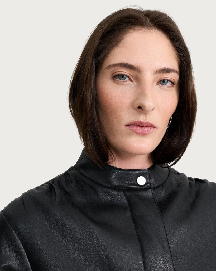 F&F Faux Leather Bubble Hem Jacket in Black