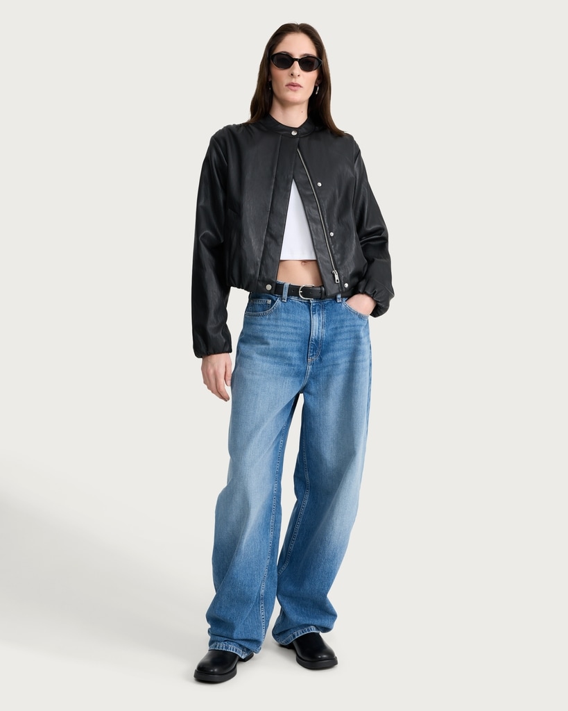 F&F Faux Leather Bubble Hem Jacket in Black thumbnail 2