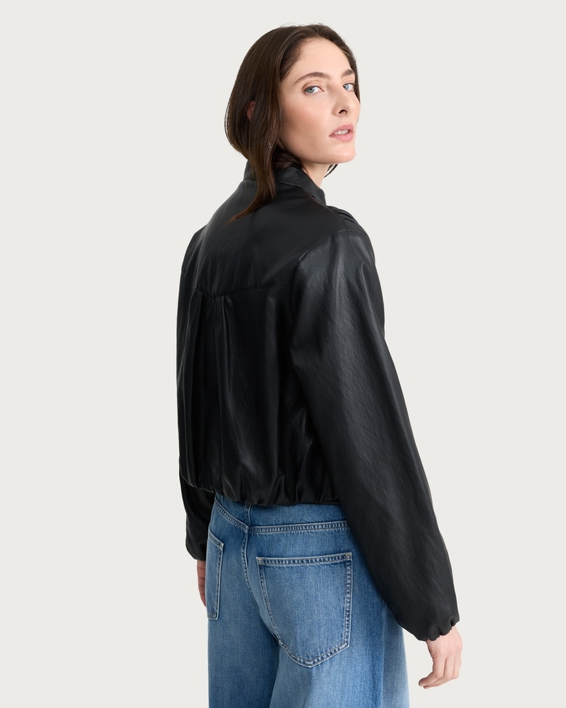 F&F Faux Leather Bubble Hem Jacket in Black thumbnail 3