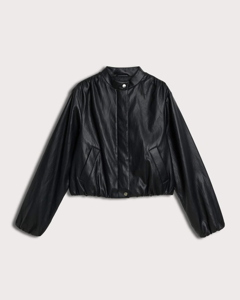 F&F Faux Leather Bubble Hem Jacket in Black thumbnail 4