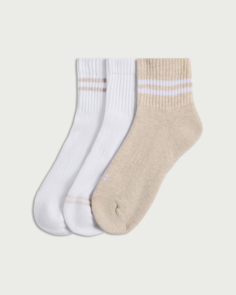 F&F Active 3-Pack Cotton Rich Striped Crop Socks in Neutral