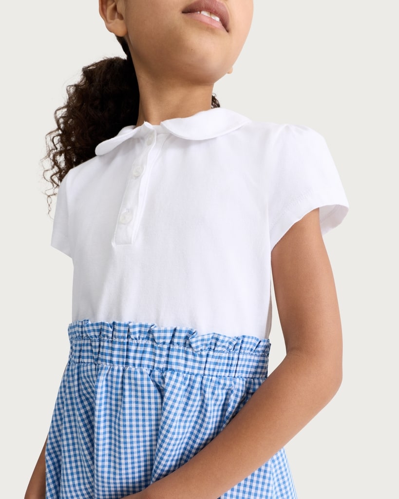 F&F School Girls Cotton Rich 2 in 1 Gingham Polo Dress in Blue thumbnail 2