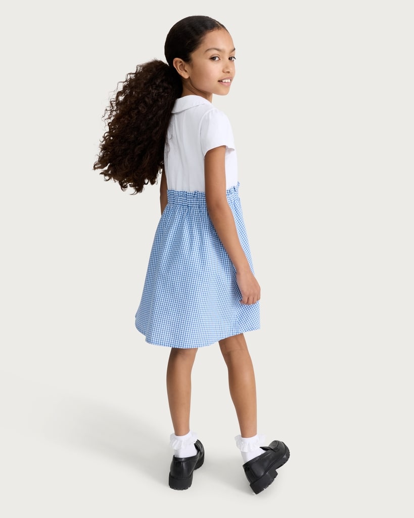 F&F School Girls Cotton Rich 2 in 1 Gingham Polo Dress in Blue thumbnail 3