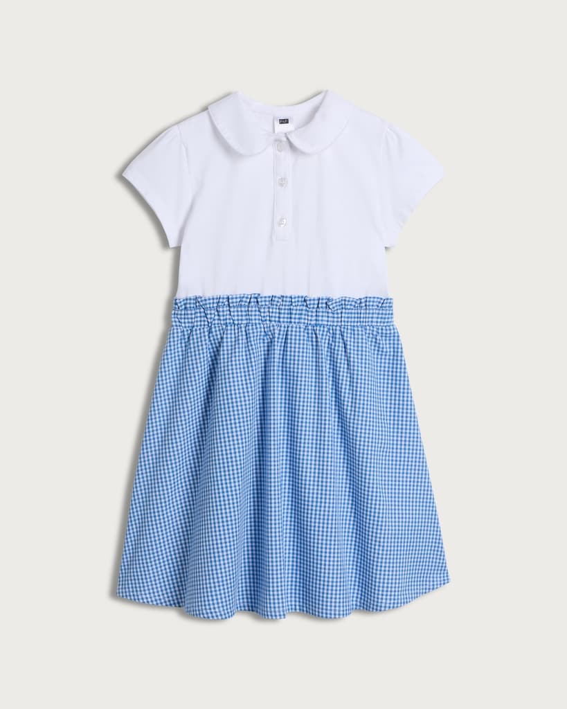 F&F School Girls Cotton Rich 2 in 1 Gingham Polo Dress in Blue thumbnail 4