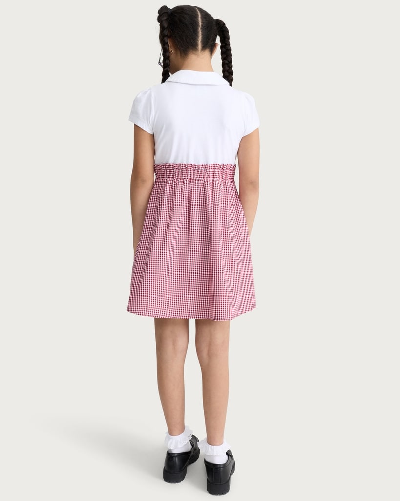 F&F School Girls Cotton Rich 2 in 1 Gingham Polo Dress in Red thumbnail 3