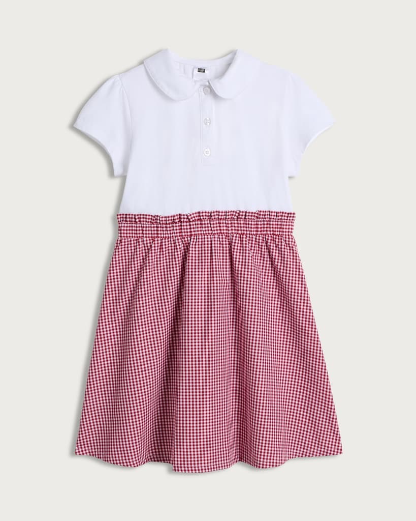 F&F School Girls Cotton Rich 2 in 1 Gingham Polo Dress in Red thumbnail 4