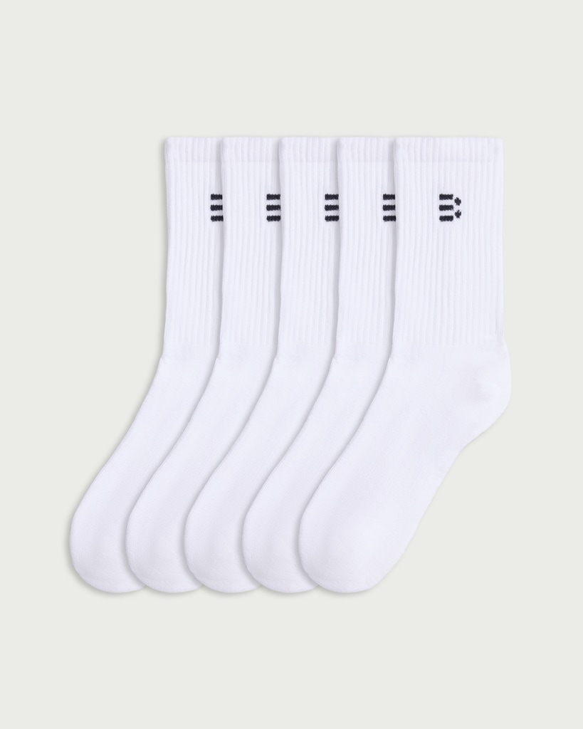 F&F 5-Pack Cotton Rich Ribbed Crew Socks in White