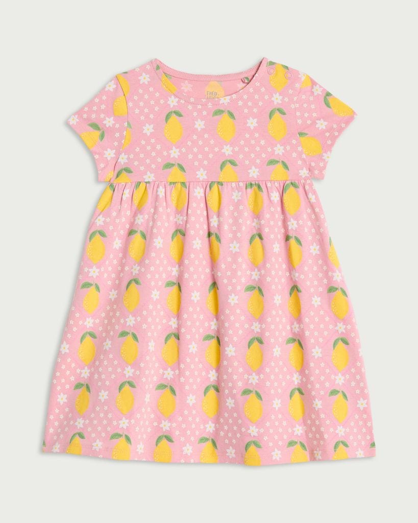F&F Baby Pure Cotton Lemon Print Dress in Pink