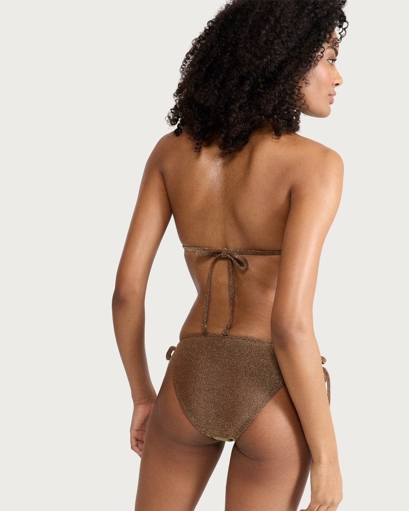 F&F Metallic Triangle Halter Neck Bikini Top in Bronze thumbnail 3