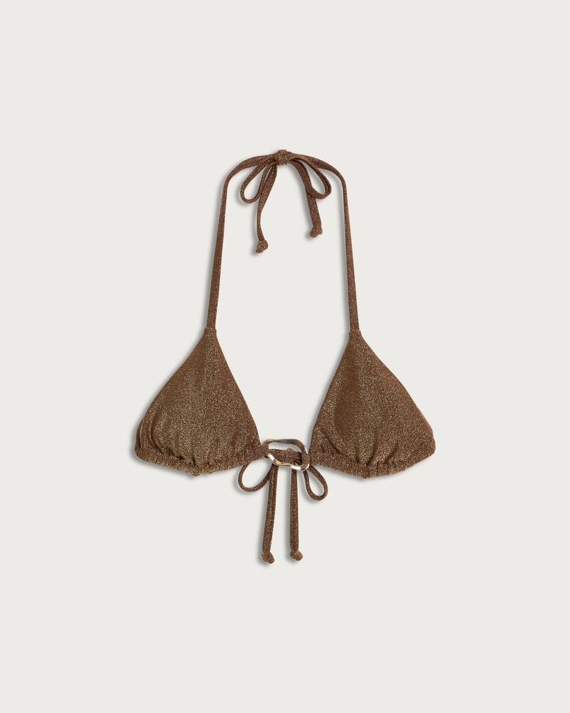 F&F Metallic Triangle Halter Neck Bikini Top in Bronze thumbnail 4