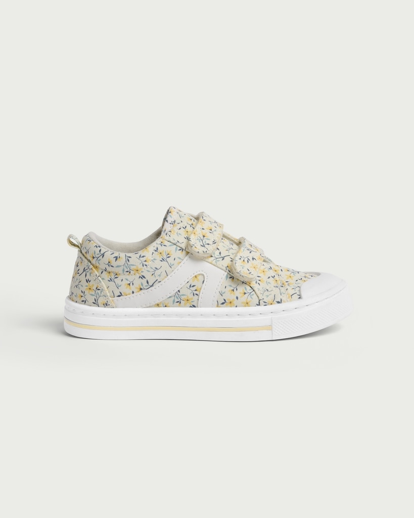 F&F Girls Floral Print Strap Fastening Trainers in Yellow