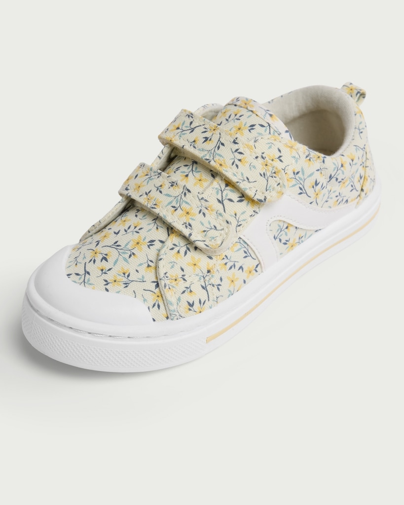 F&F Girls Floral Print Strap Fastening Trainers in Yellow thumbnail 3