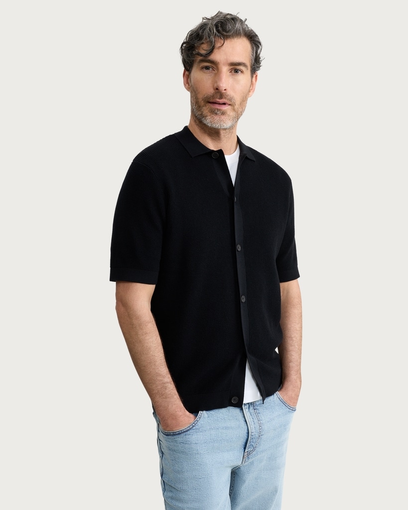 The F&F Edit Pure Cotton Textured Knitted Polo Shirt in Black thumbnail 2