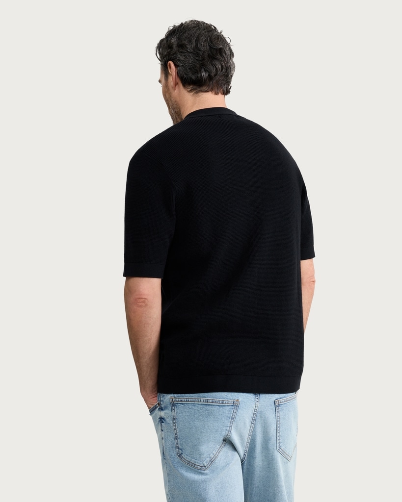 The F&F Edit Pure Cotton Textured Knitted Polo Shirt in Black thumbnail 3