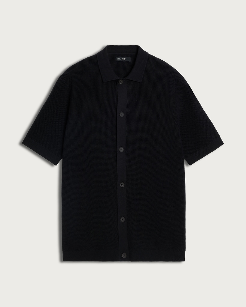 The F&F Edit Pure Cotton Textured Knitted Polo Shirt in Black thumbnail 4