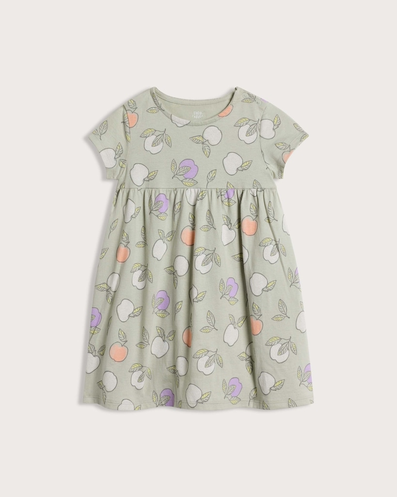 F&F Baby Pure Cotton Apple Print Short Sleeved Dress in Green