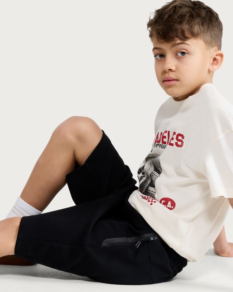 F&F Active Boys TECHSPORT Side Panel Drawstring Shorts in Black