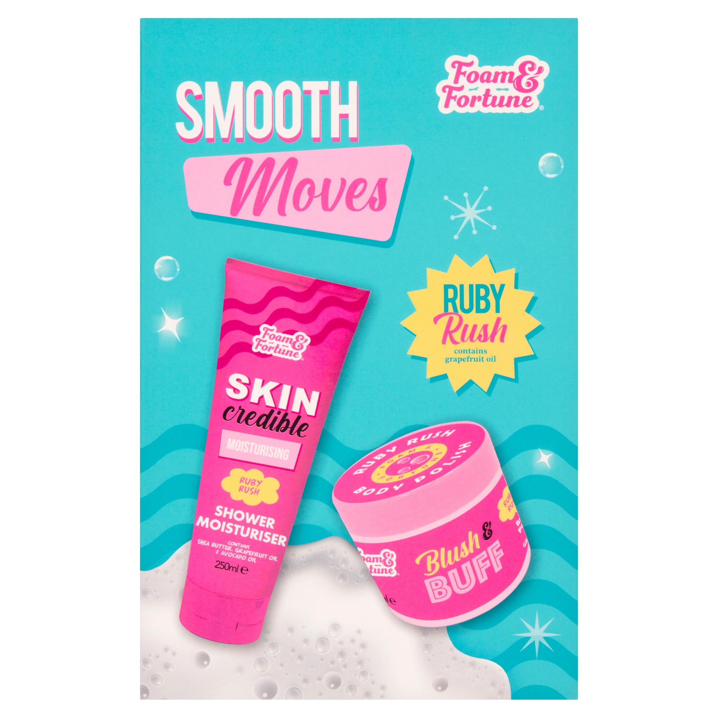 Foam & Fortune smooth moves ruby rush shower moisturiser & body polish set