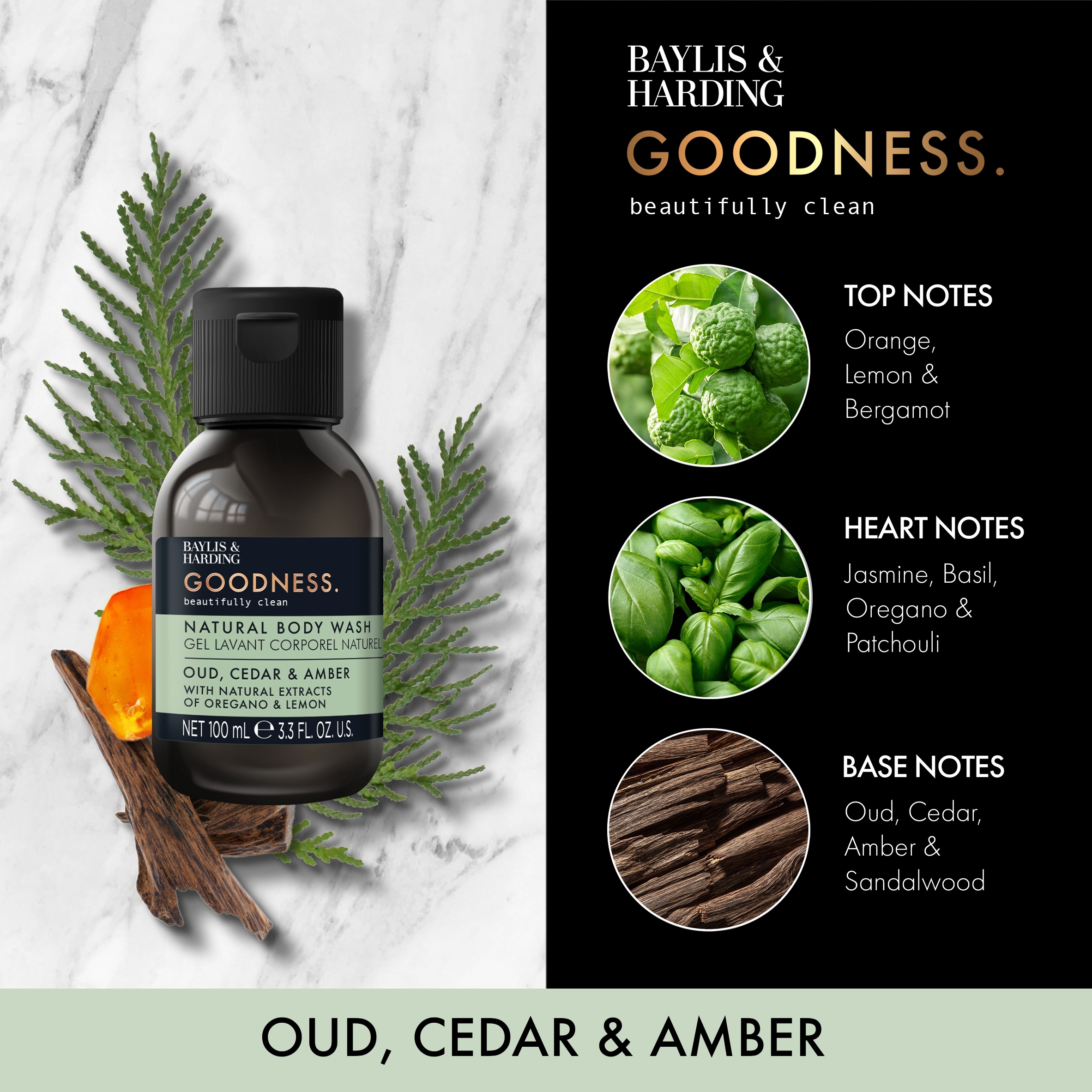 Baylis & Harding Goodness Oud, Cedar & Amber 100ml Body Wash thumbnail 4