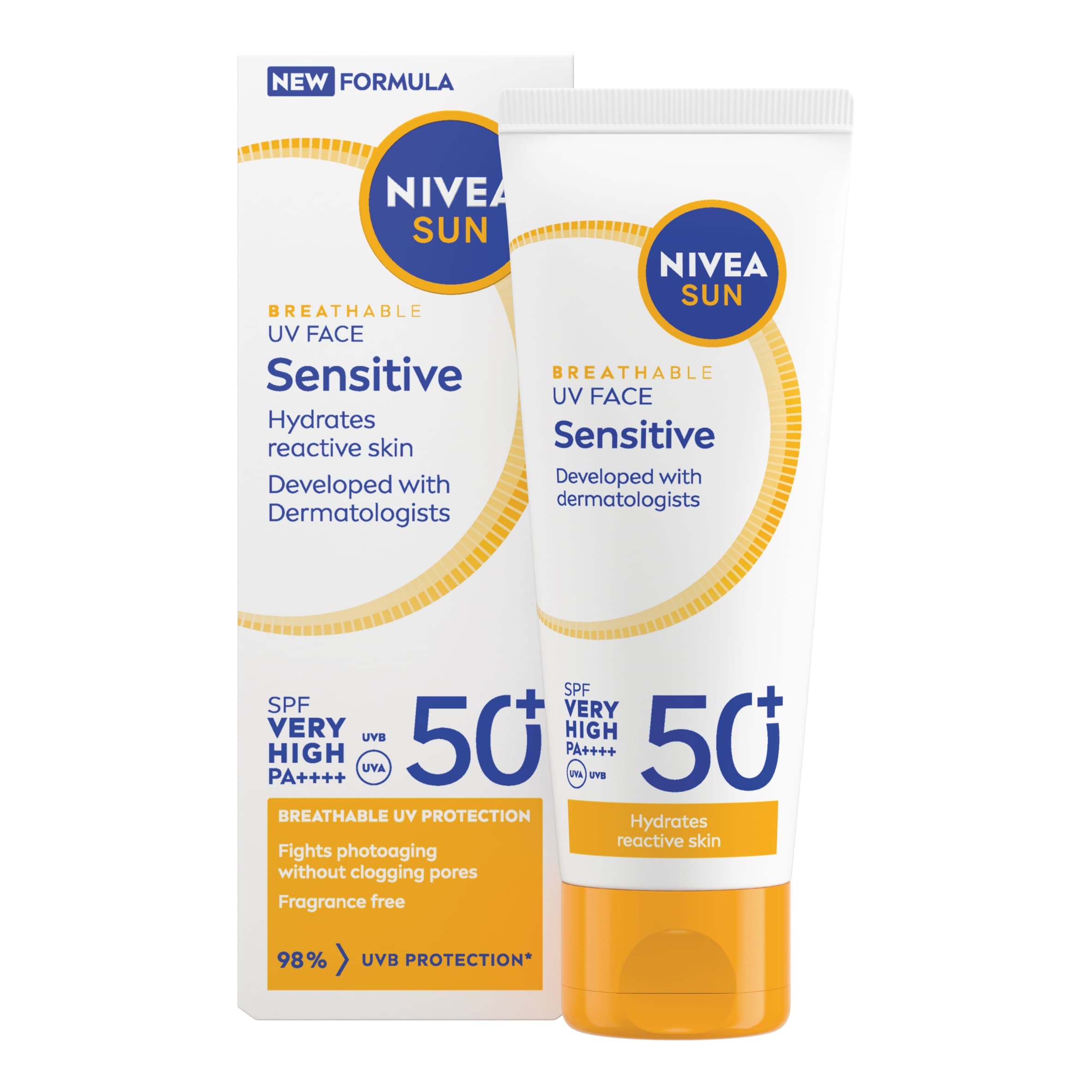 NIVEA SUN Breathable UV Face Sensitive Sun Cream SPF50+ 40ml