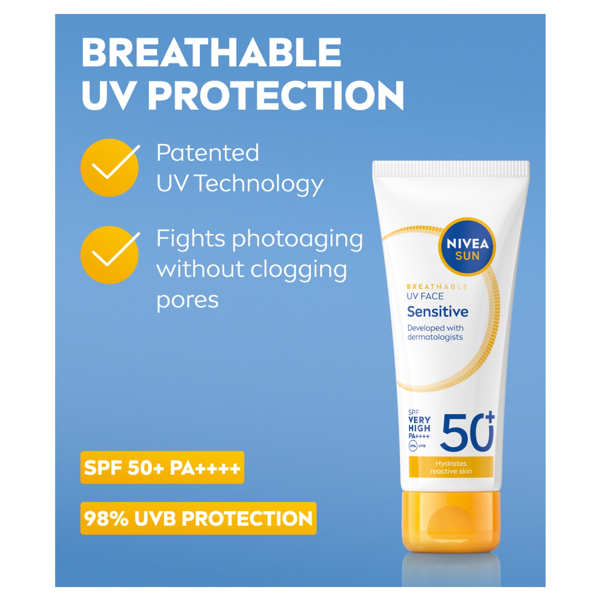 NIVEA SUN Breathable UV Face Sensitive Sun Cream SPF50+ 40ml thumbnail 3