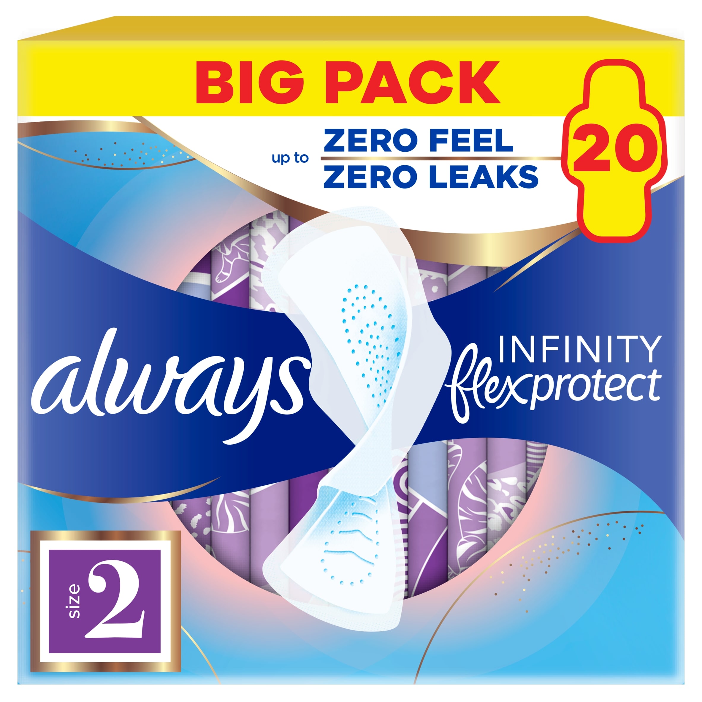 Always Infinity Flex Protect Unscented Pads Size 2 20 Pack