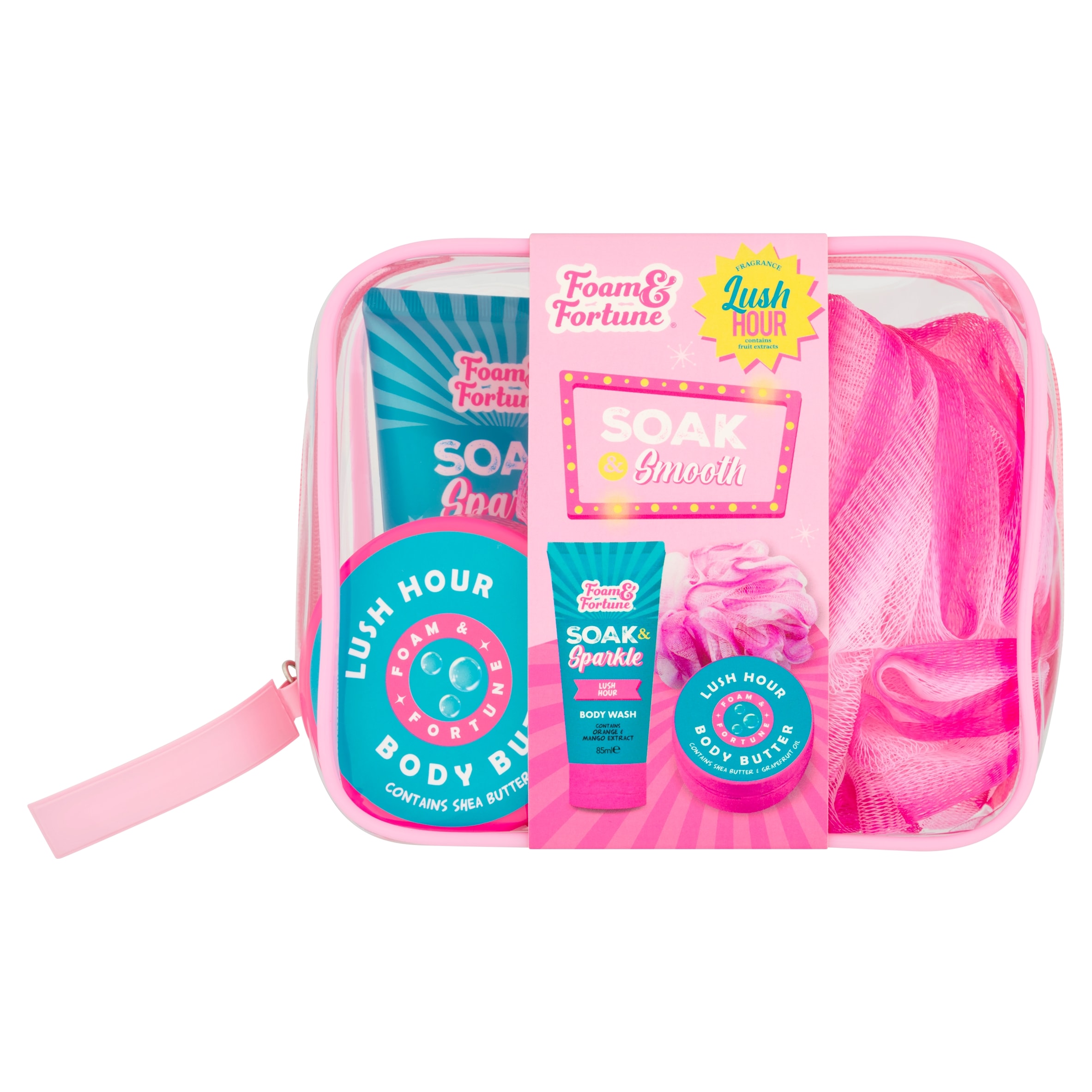 Foam & Fortune soak & smooth lush hour body wash & body butter set