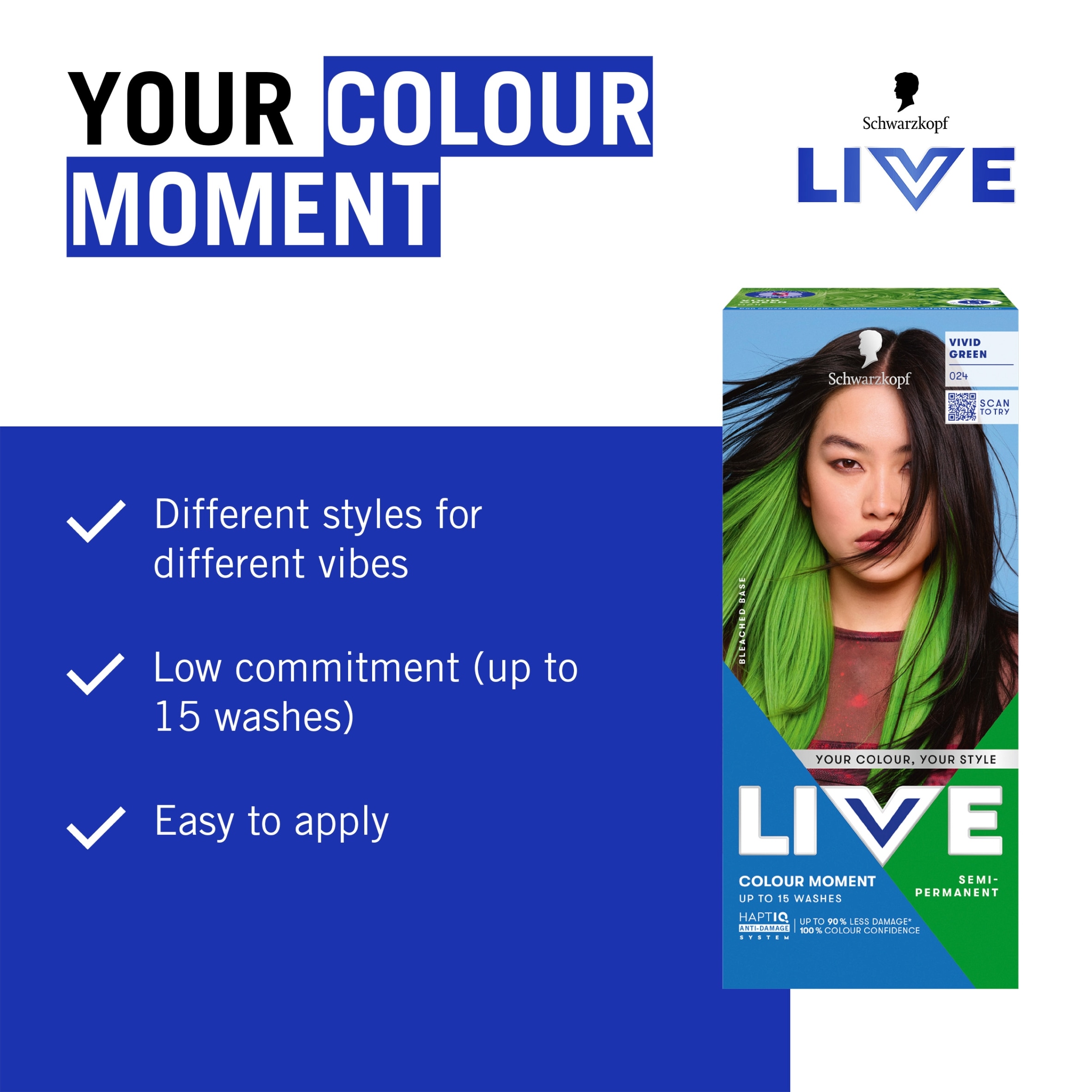 Schwarzkopf LIVE Colour Moment 024 Vivid Green Semi-Permanent Hair Dye thumbnail 2