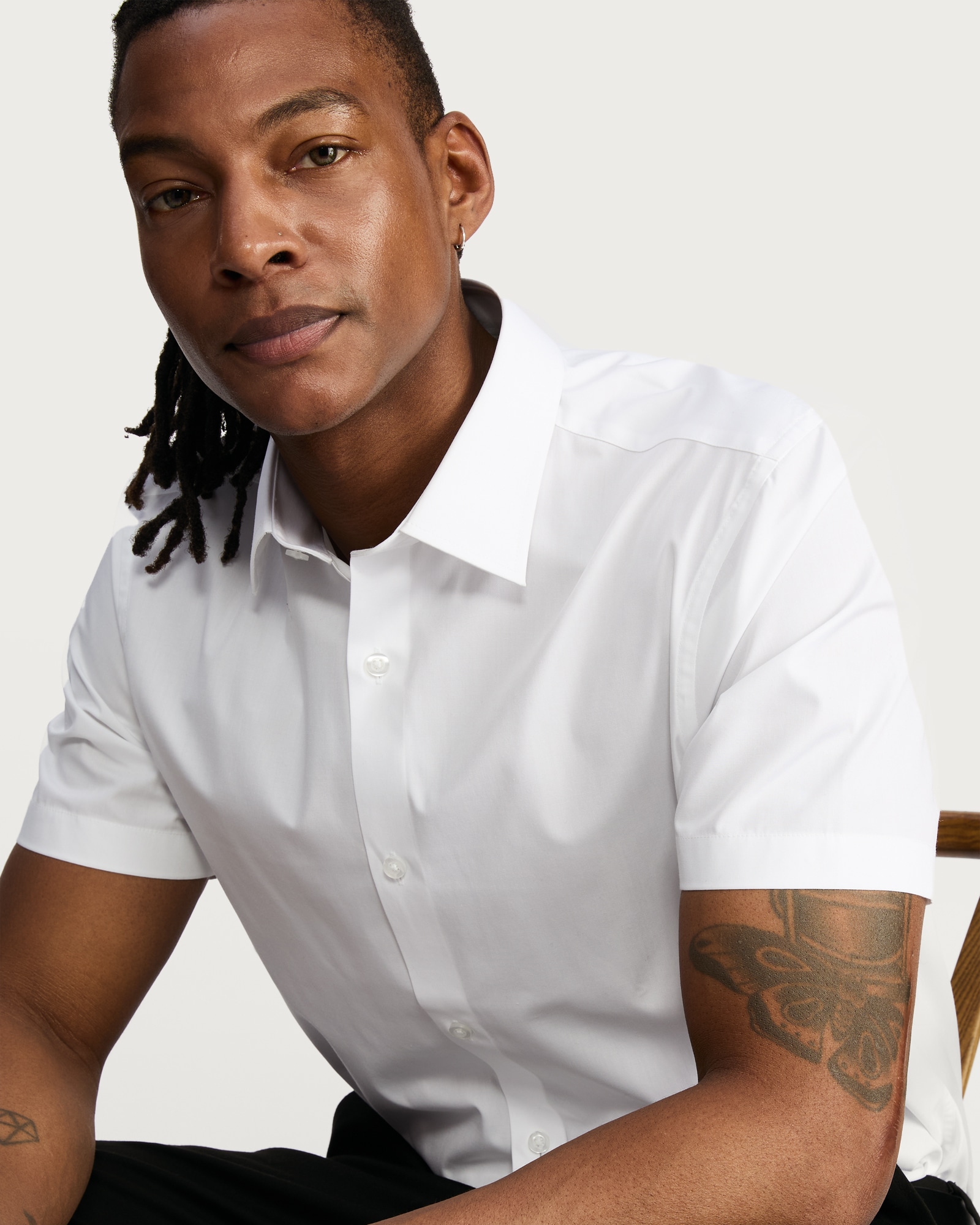 F&F Easy Iron Short Sleeved Slim Fit Shirt in White