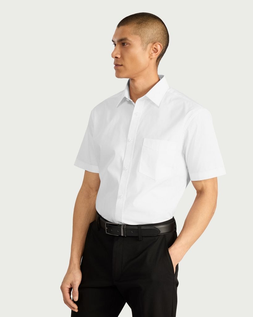 F&F Regular Fit Easy Iron Short Sleeved Formal Shirt in White
